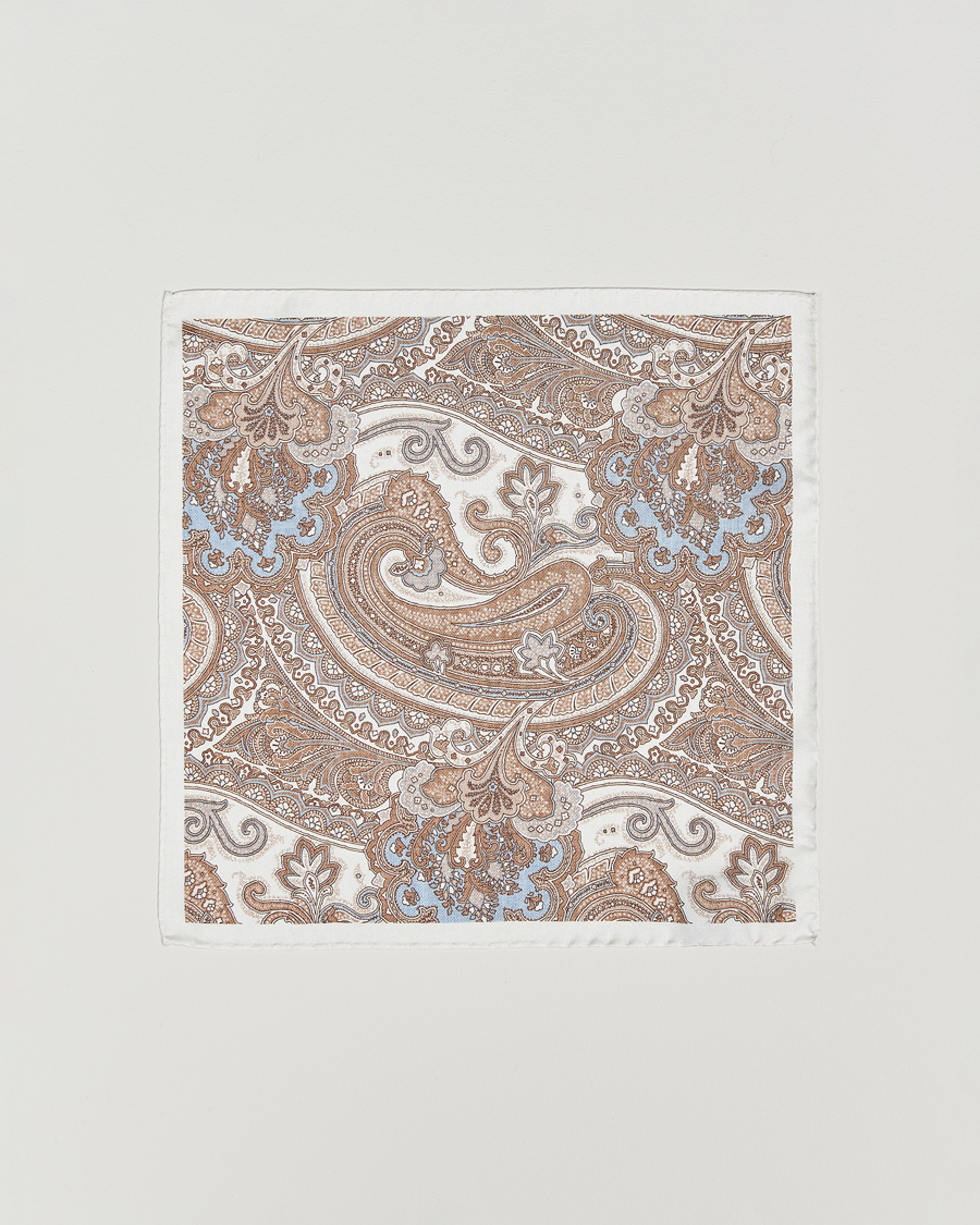 Heren | Pochets | Amanda Christensen | Silk Twill Large Paisley Pocket Square Cream