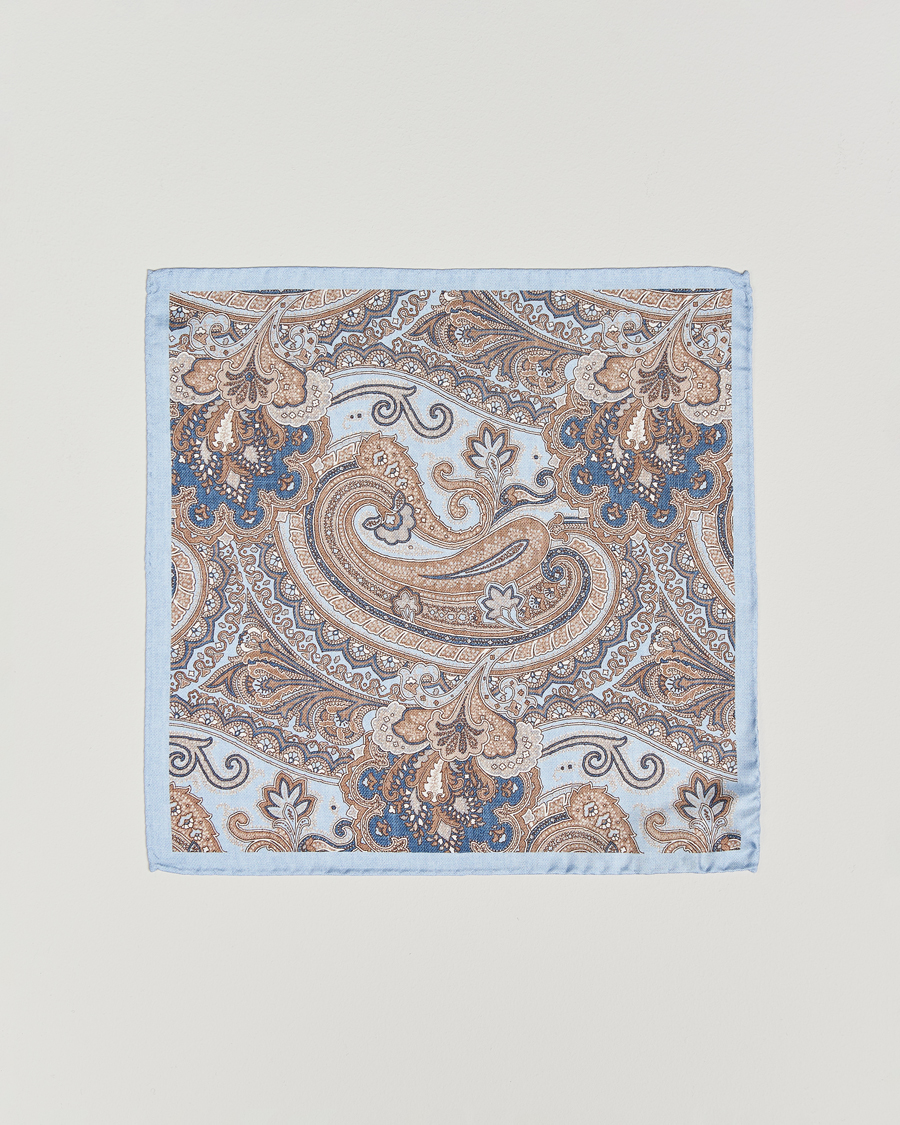 Homme | Pochettes De Costume | Amanda Christensen | Silk Twill Large Paisley Pocket Square Sky Blue