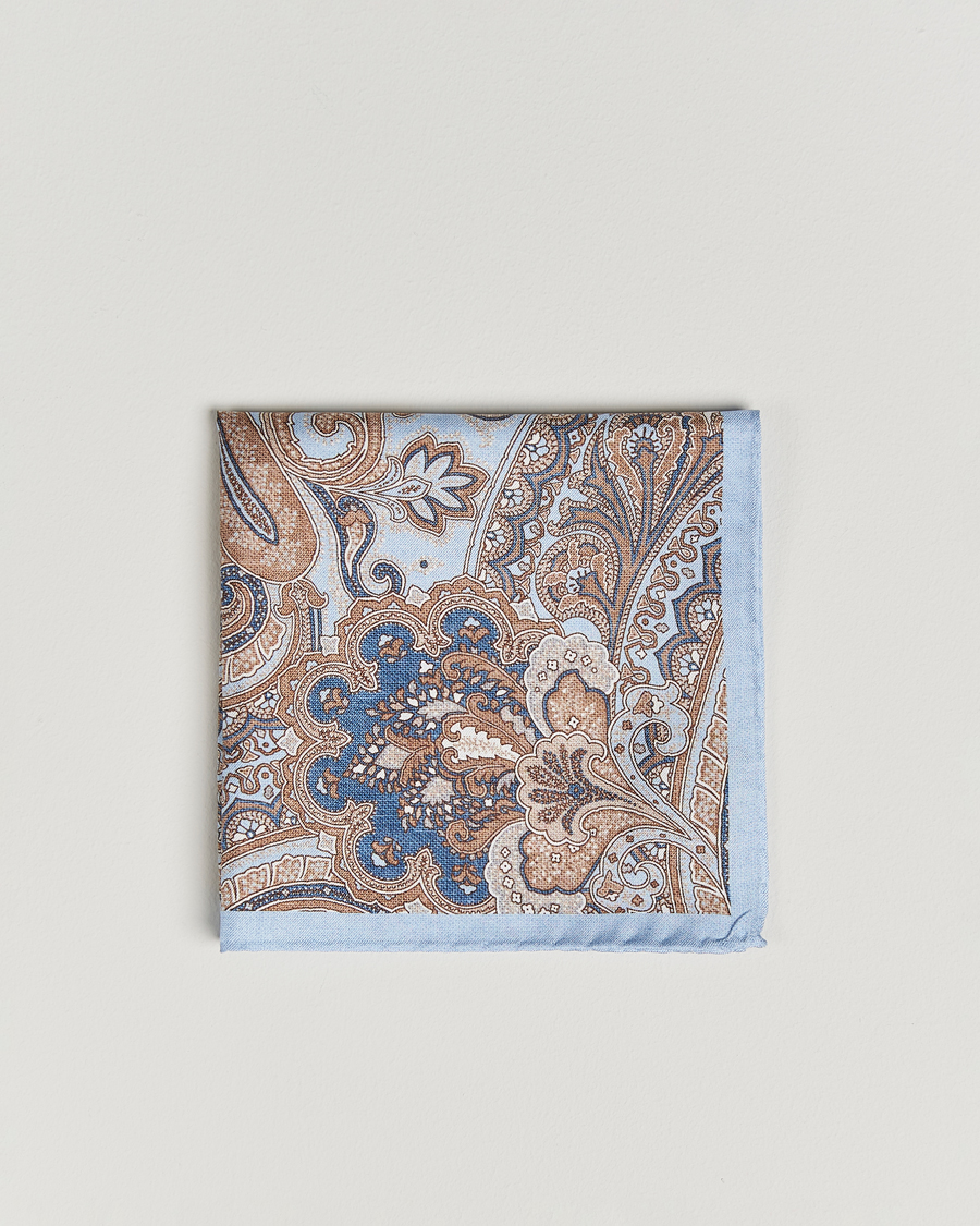 Homme | Pochettes De Costume | Amanda Christensen | Silk Twill Large Paisley Pocket Square Sky Blue