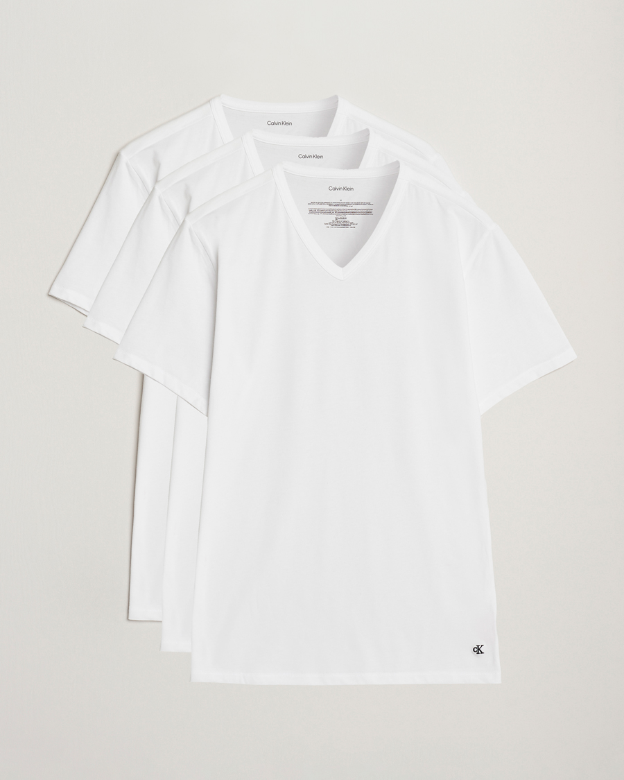 Homme | T-shirts | Calvin Klein | 3-Pack Cotton Stretch V-Neck T-Shirt White
