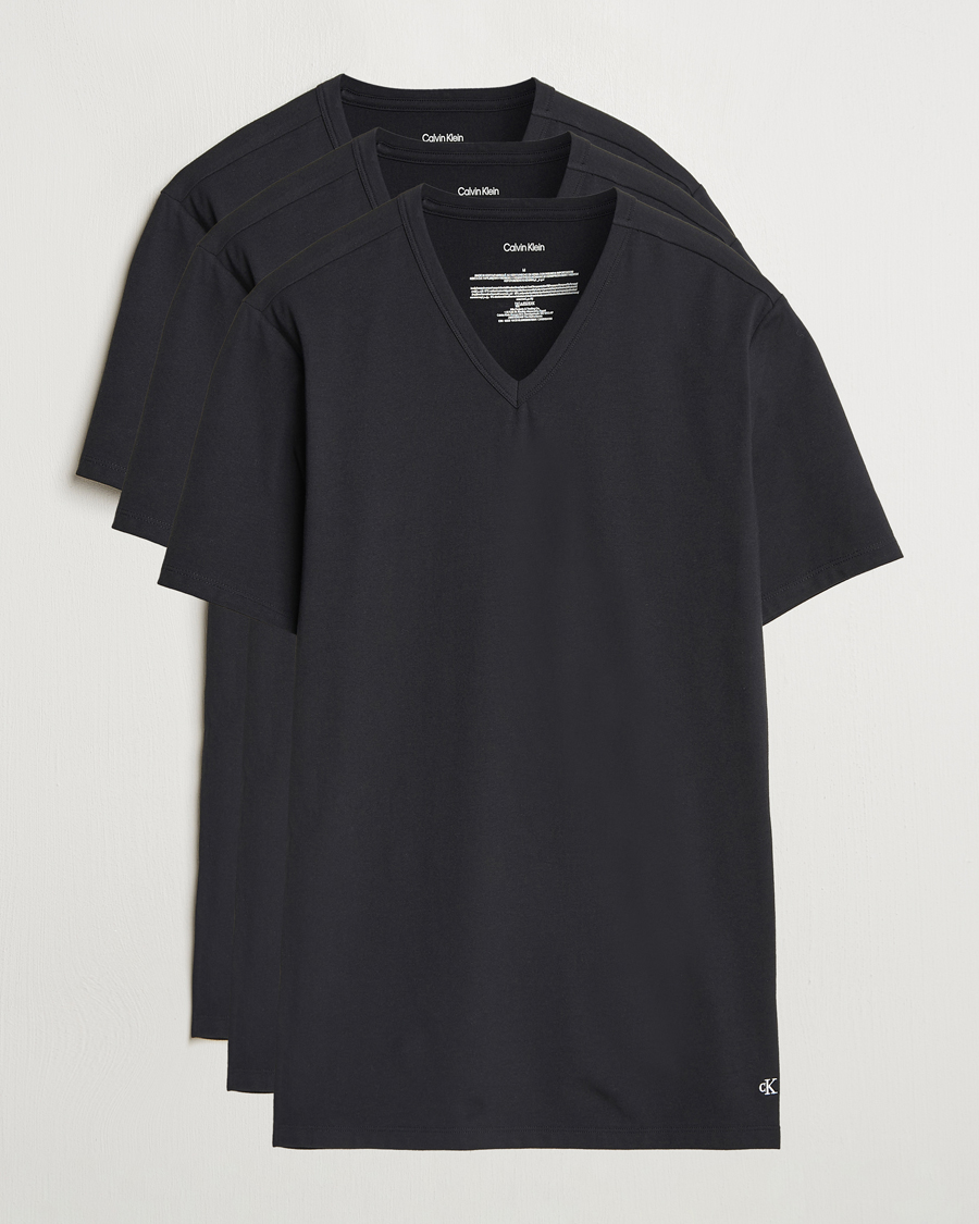 Homme | T-shirts | Calvin Klein | 3-Pack Cotton Stretch V-Neck T-Shirt Black