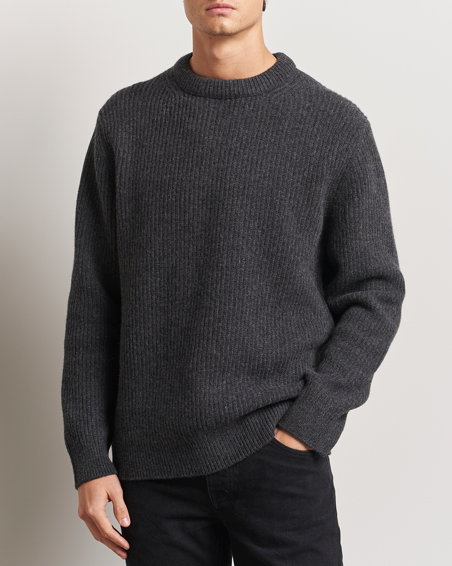 Homme | Pulls Et Tricots | Nudie Jeans | August Wool Rib Knitted Sweater Antracite Melange