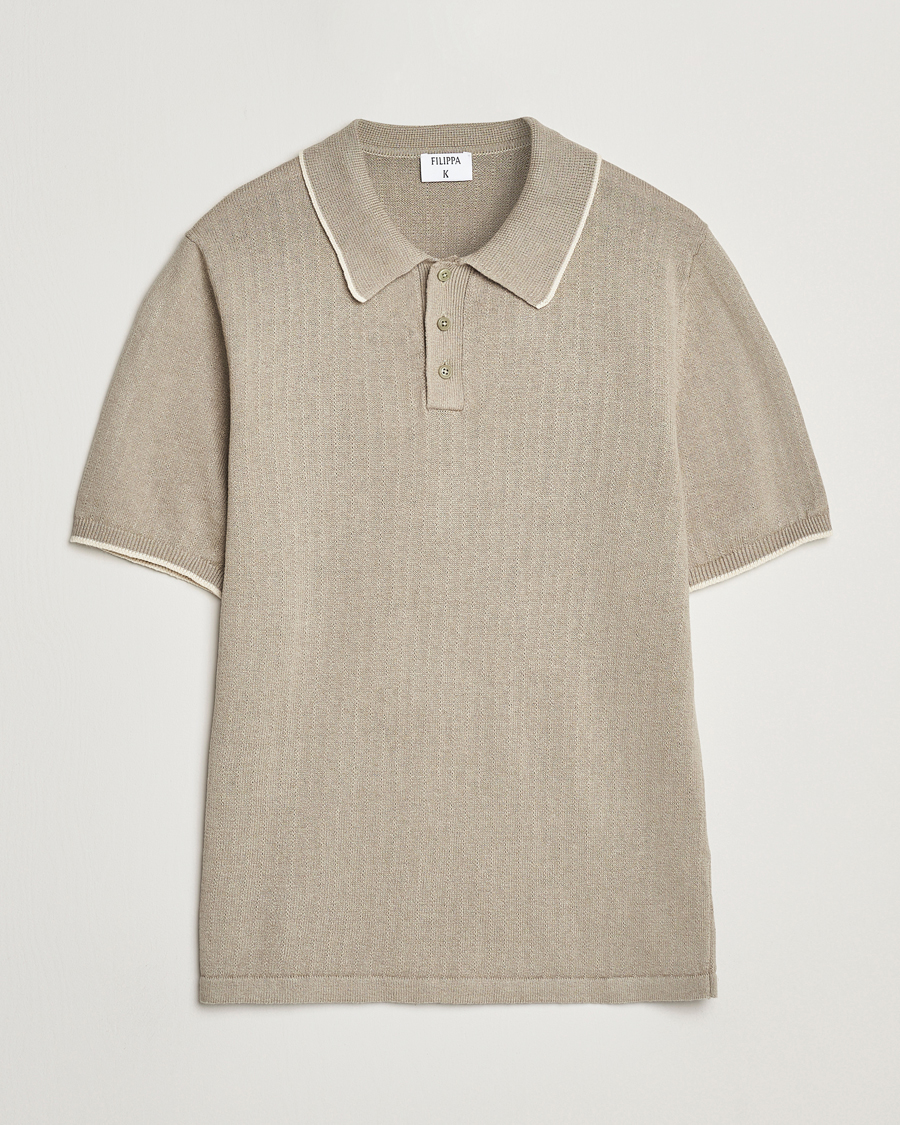 Homme | Polos | Filippa K | Linen Cotton Knitted Polo Moss Grey