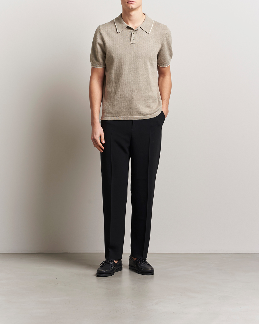 Homme | Polos | Filippa K | Linen Cotton Knitted Polo Moss Grey