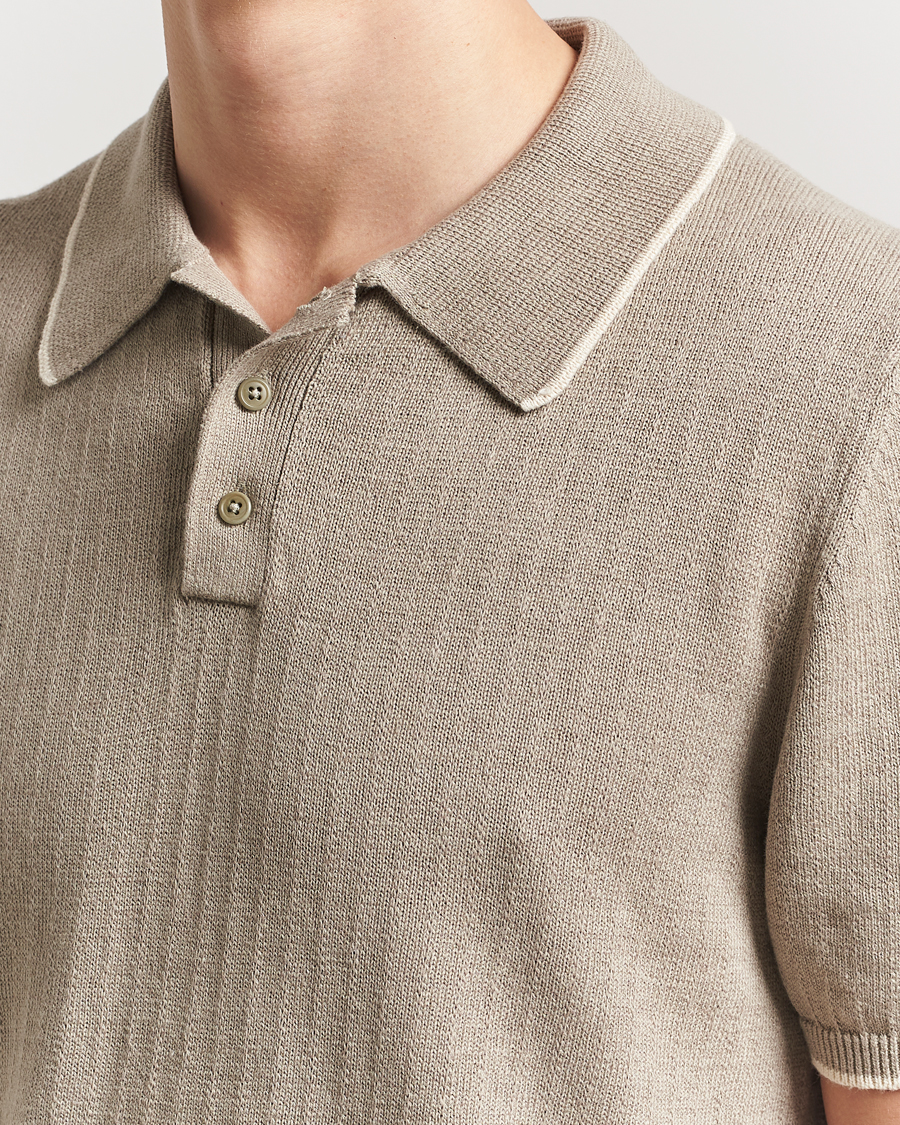Homme | Polos | Filippa K | Linen Cotton Knitted Polo Moss Grey