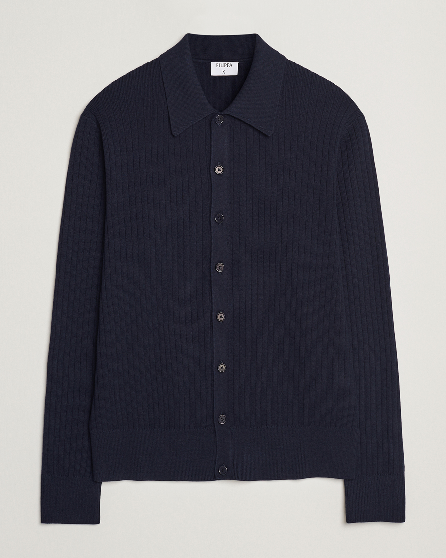 Homme | Pulls Et Tricots | Filippa K | Cotton Merino Ribbed Knitted Cardigan Navy