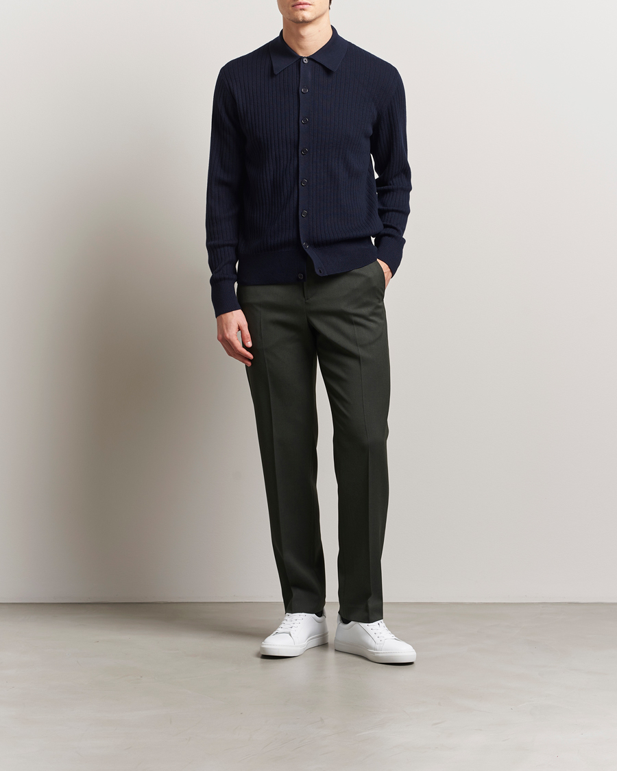 Homme | Pulls Et Tricots | Filippa K | Cotton Merino Ribbed Knitted Cardigan Navy