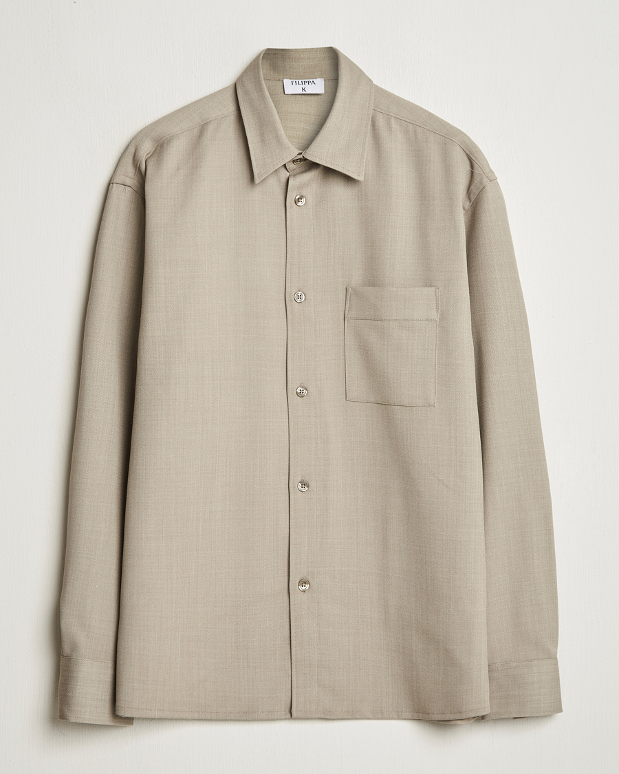 Heren | Overhemden | Filippa K | Boxy Wool Twill Shirt Sage Melange