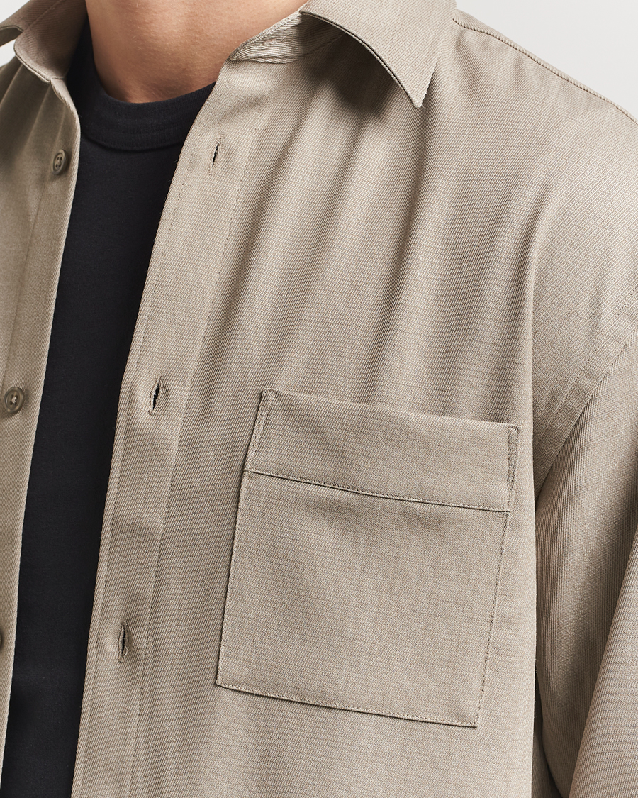 Heren | Overhemden | Filippa K | Boxy Wool Twill Shirt Sage Melange