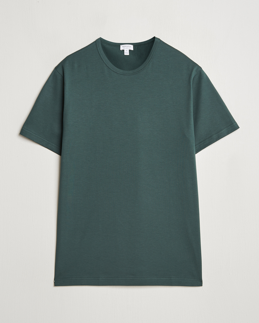 Heren | T-shirts | Sunspel | Crew Neck Q82 Cotton T-Shirt Holly Green