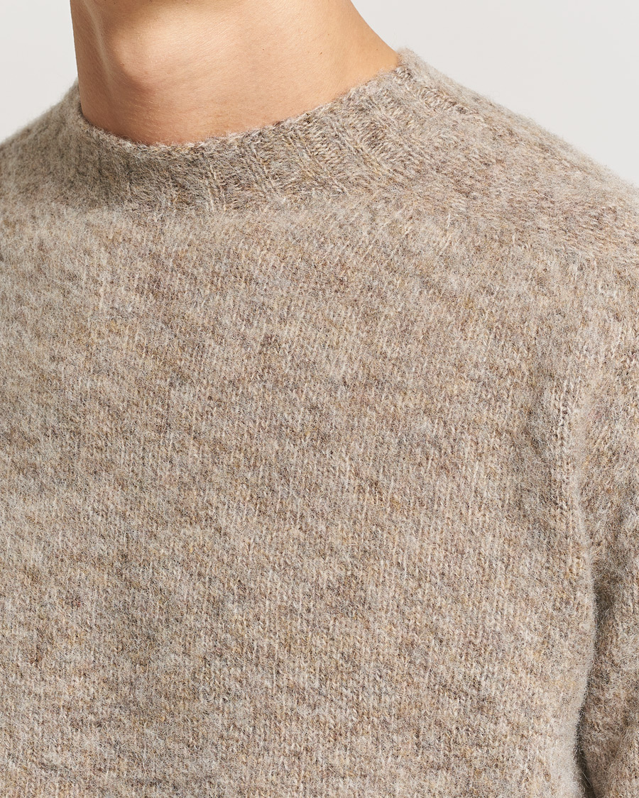 Heren | Truien | Sunspel | Brushed Shetland Crewneck Oatmeal Melange