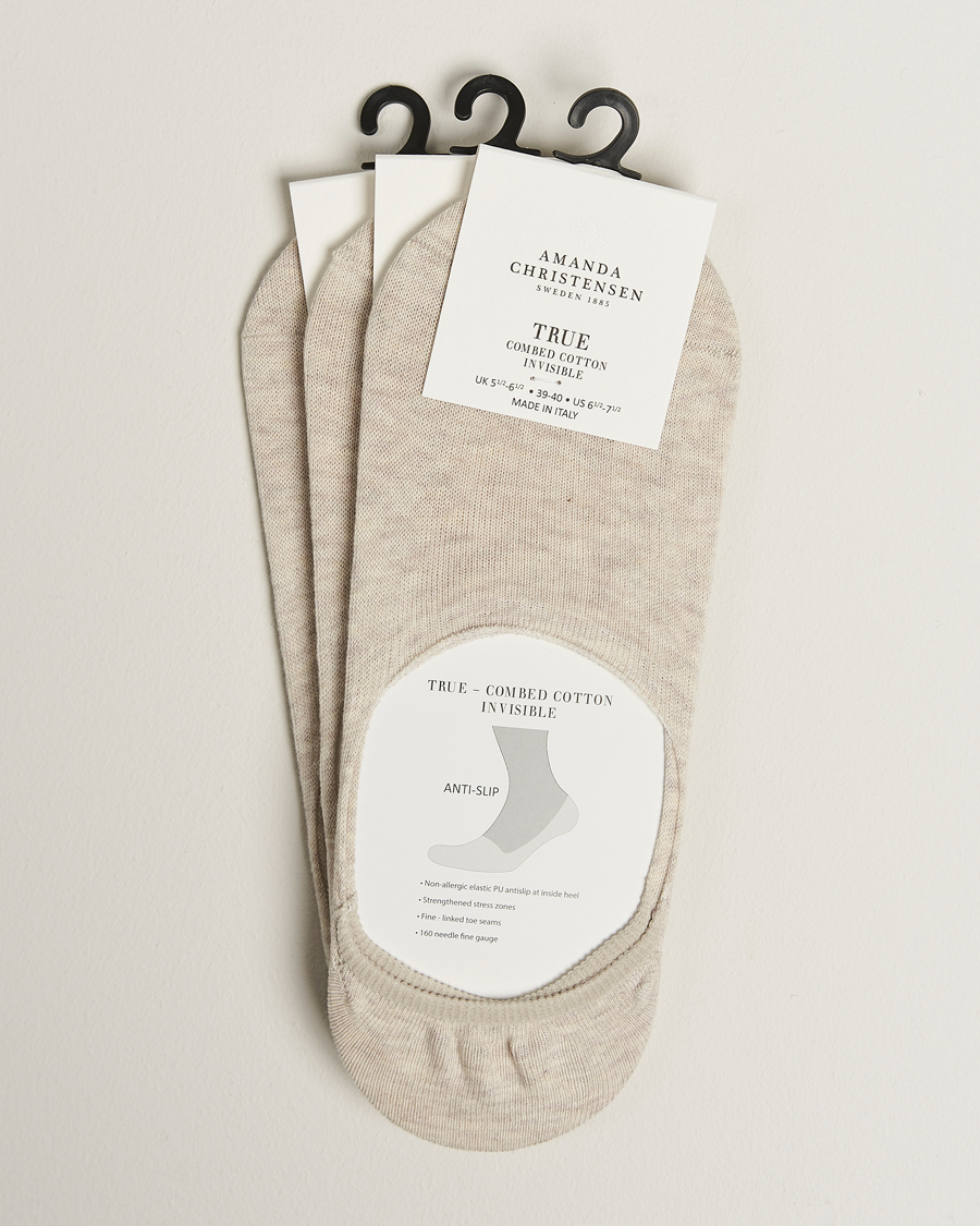 Heren | Ondergoed | Amanda Christensen | 3-Pack True Cotton Invisible Socks Sand Melange