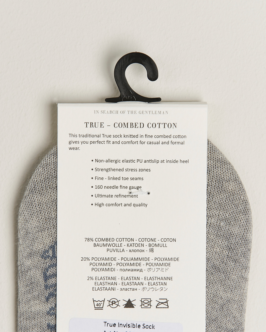 Heren | Ondergoed | Amanda Christensen | 3-Pack True Cotton Invisible Socks Light Grey Melange
