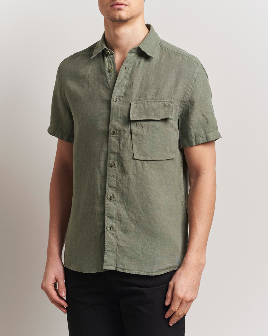 Homme | Chemises | Belstaff | Scale Short Sleeve Linen Shirt Surplus Green