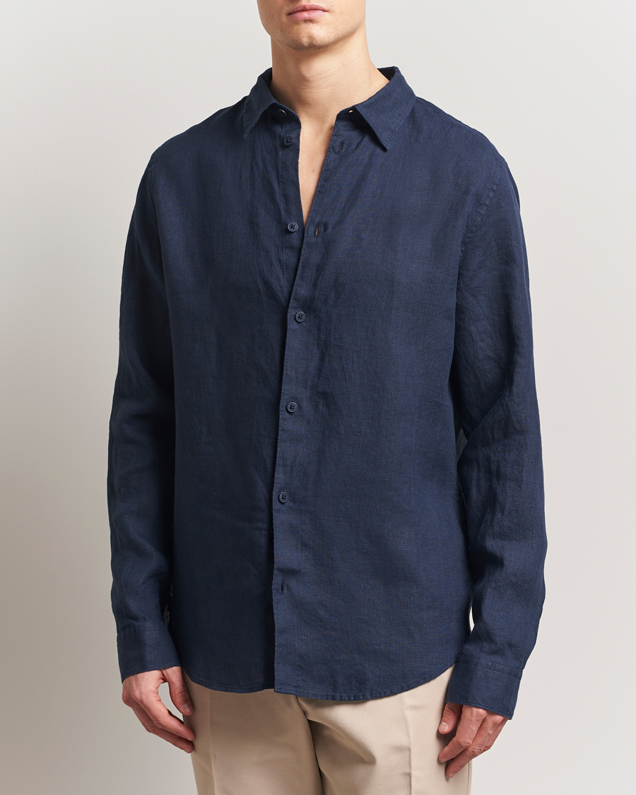 Heren | Overhemden | NN07 | Enzo Linen Shirt Navy Blue