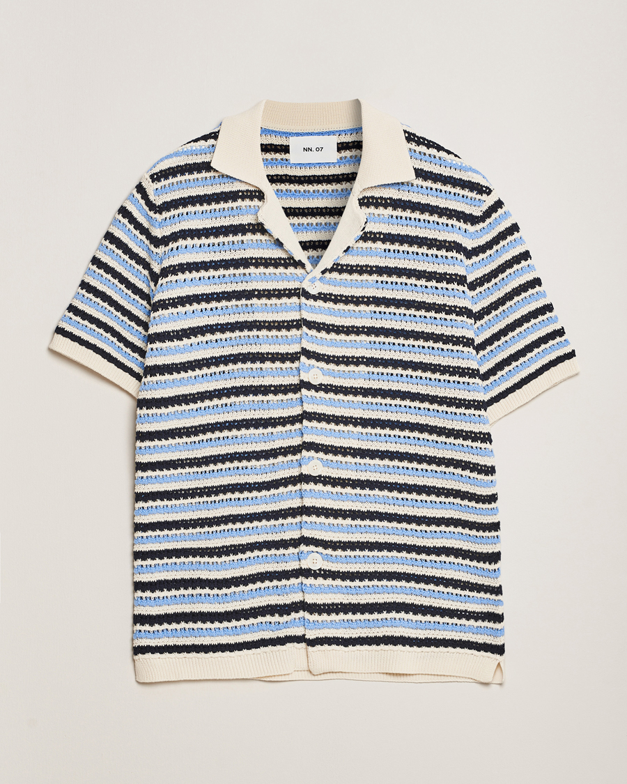 Homme | Chemises | NN07 | Henry Knitted Short Sleeve Shirt Blue Multi