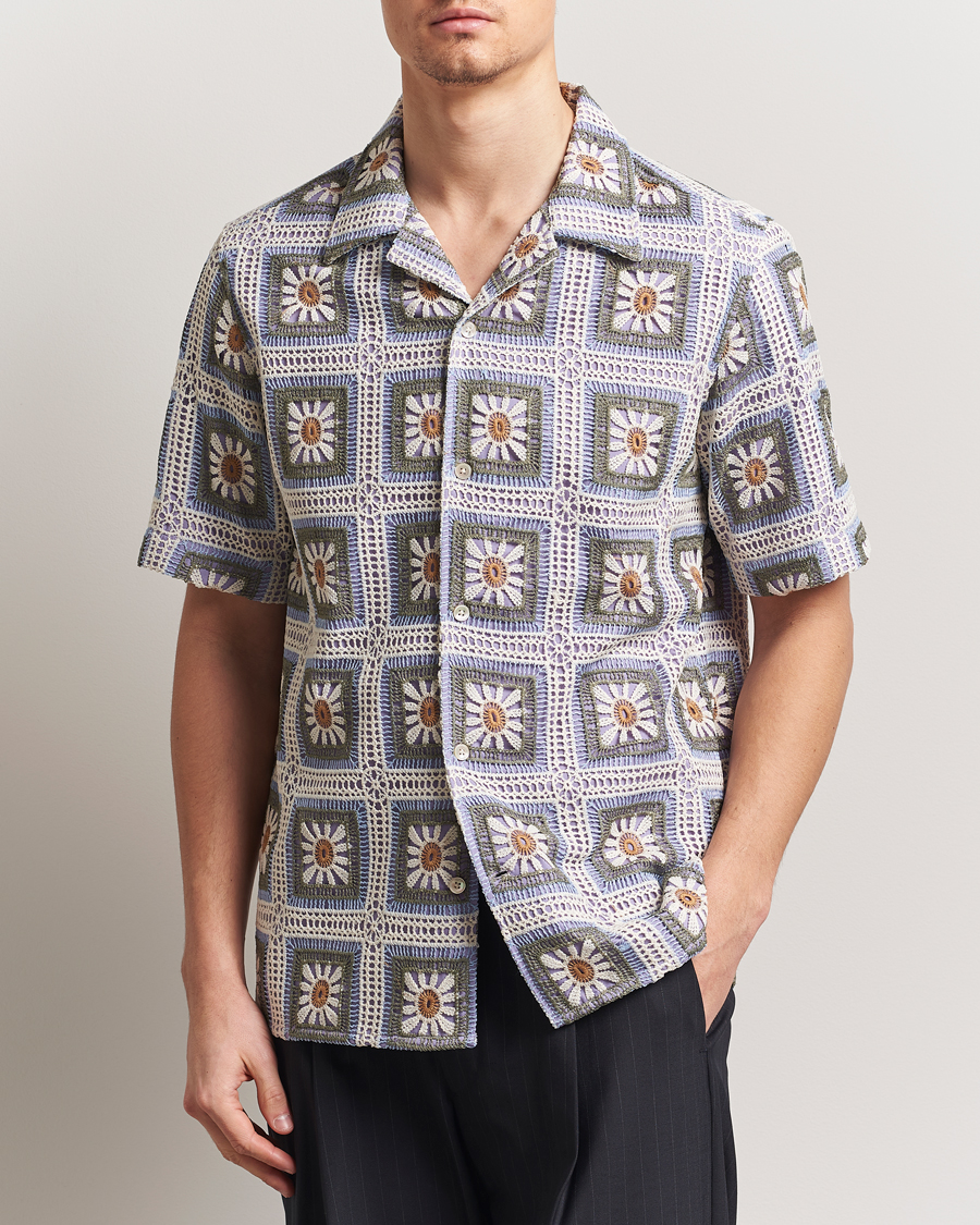 Homme | Chemises | NN07 | Julio Crochet Flower Short Sleeve Shirt Violette Multi