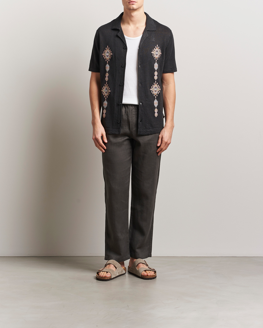 Heren | Overhemden | NN07 | Henry Printed Knitted Short Sleeve Shirt Black