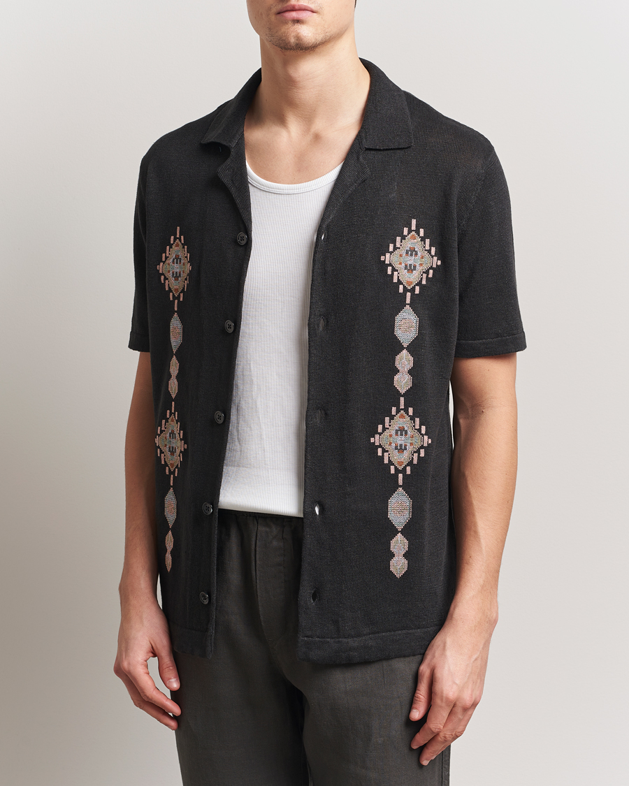 Heren | Overhemden | NN07 | Henry Printed Knitted Short Sleeve Shirt Black
