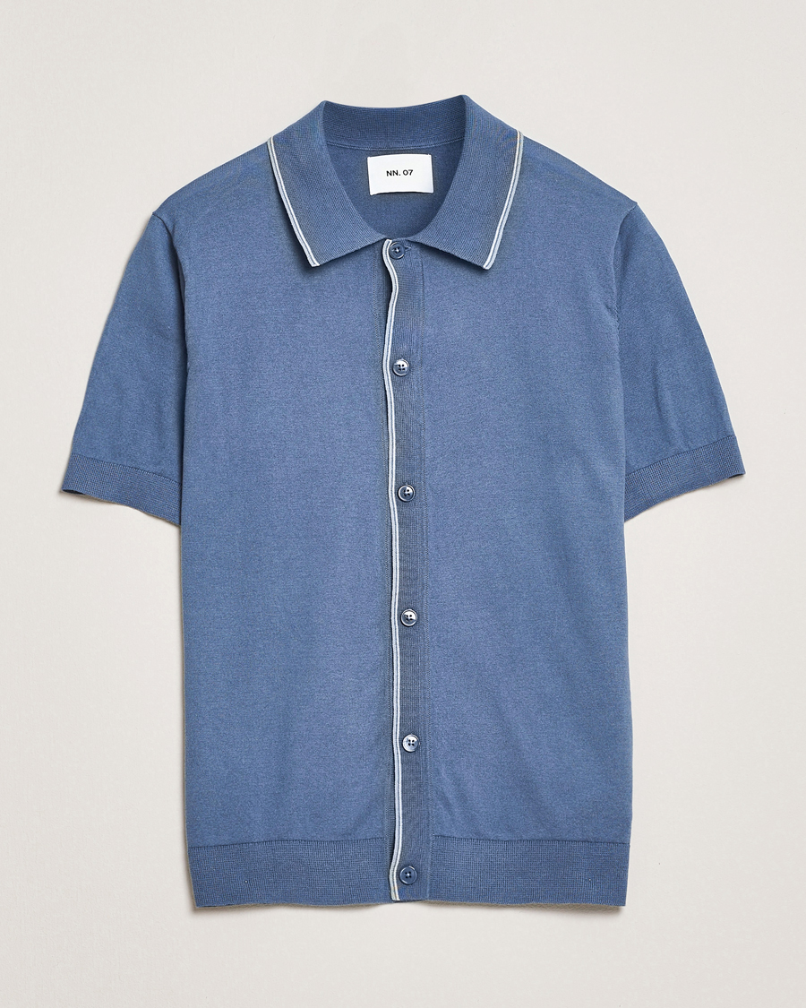 Homme | Chemises | NN07 | Nolan Paspoal Knitted Short Sleeve Shirt Bering Blue