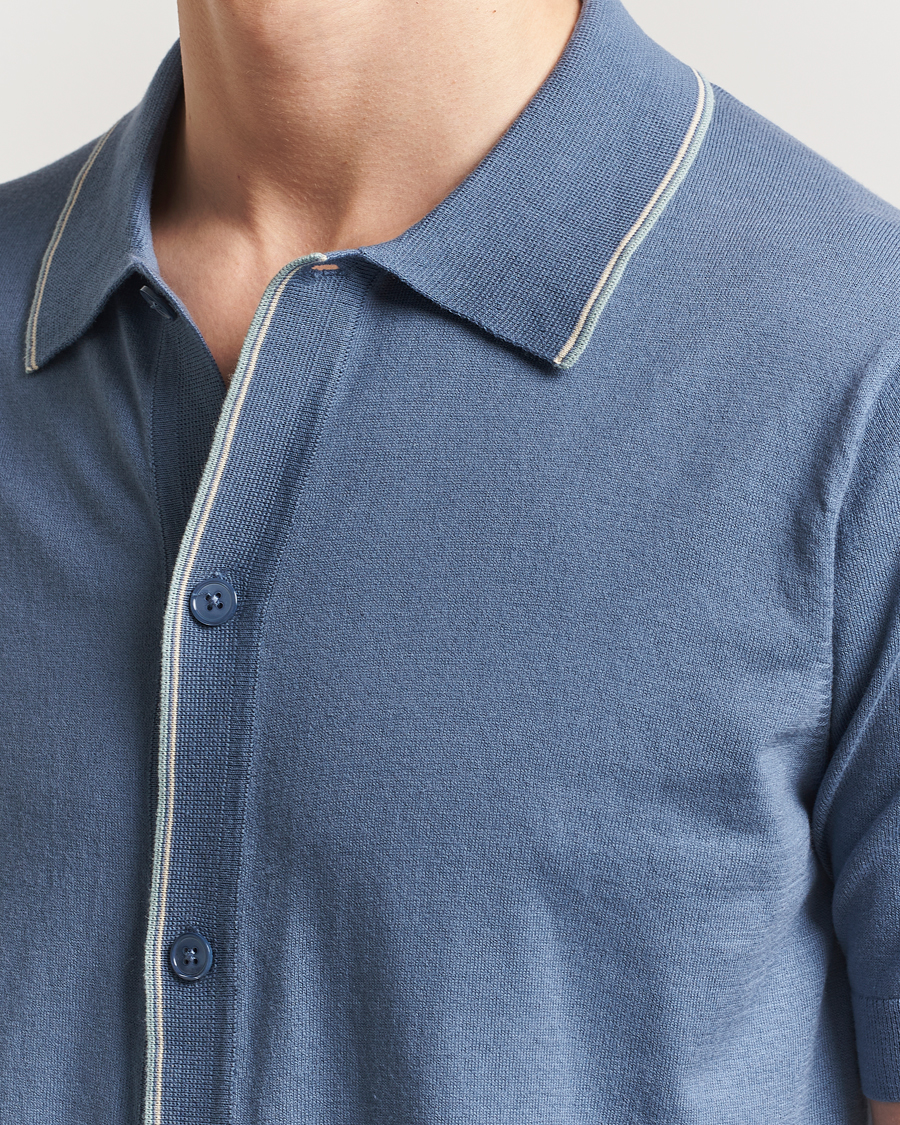 Homme | Chemises | NN07 | Nolan Paspoal Knitted Short Sleeve Shirt Bering Blue