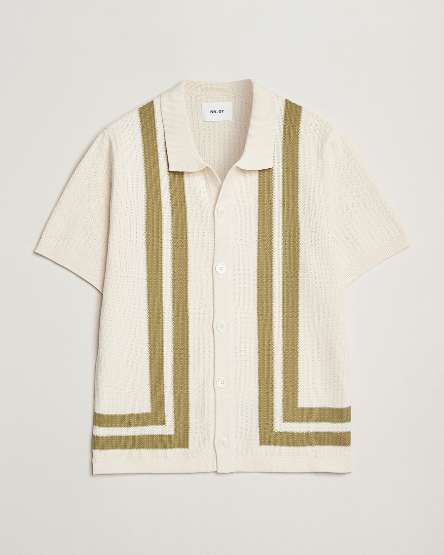 Heren | Overhemden | NN07 | Ares Knitted Short Sleeve Shirt Ivory/Green