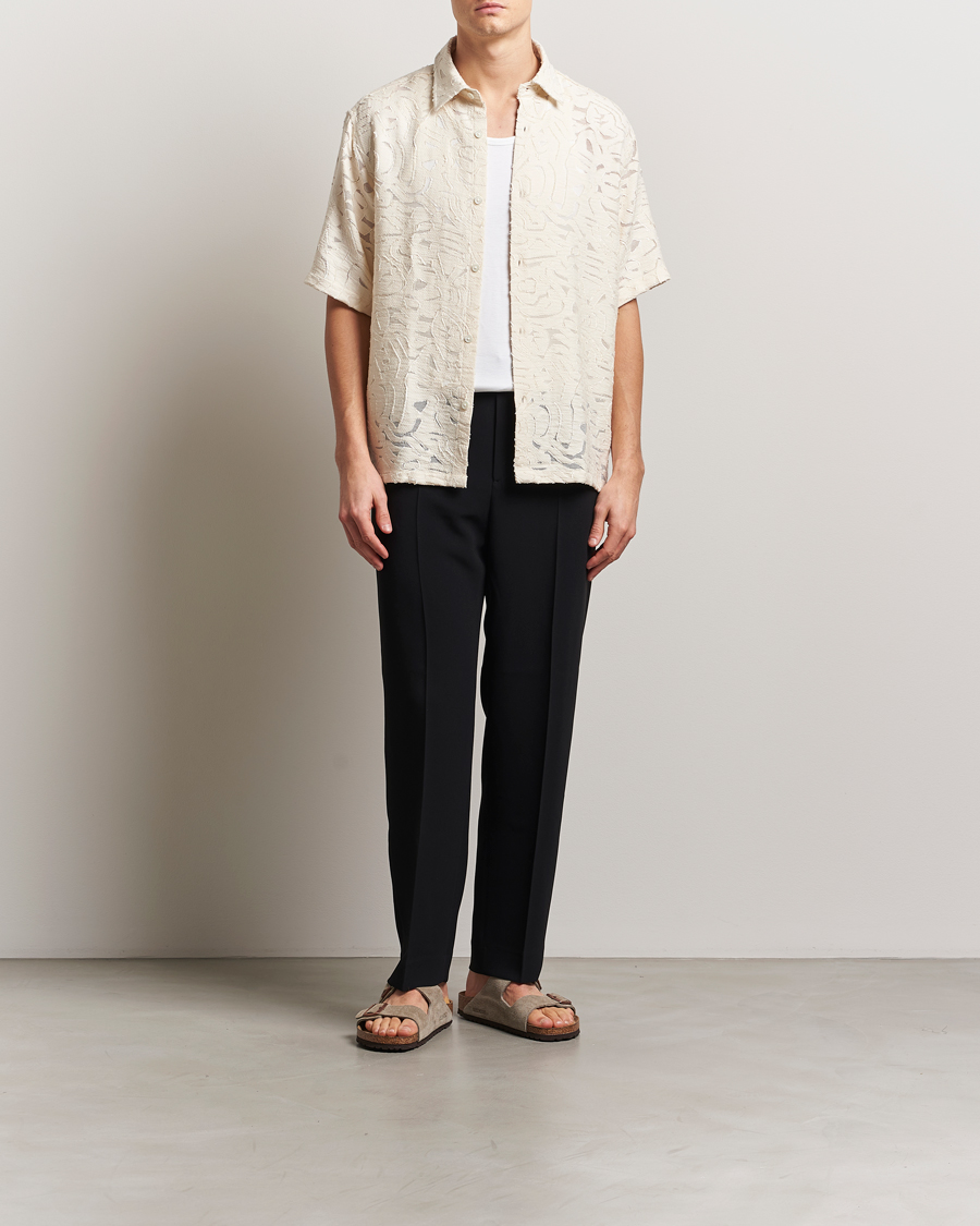 Heren | Overhemden | NN07 | Freddy Transparent Knitted Short Sleeve Shirt Ivory