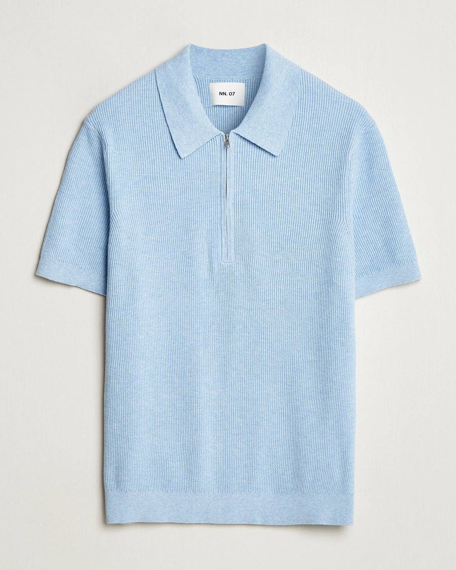 Homme | Polos | NN07 | Hansie Half Zip Knitted Polo Cerulan Blue