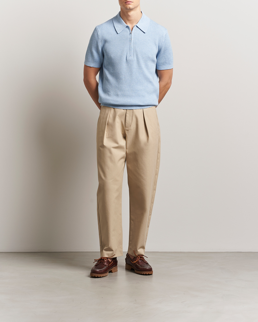 Homme | Polos | NN07 | Hansie Half Zip Knitted Polo Cerulan Blue
