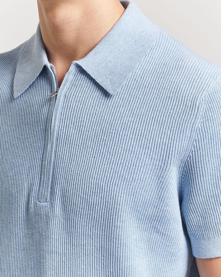 Homme | Polos | NN07 | Hansie Half Zip Knitted Polo Cerulan Blue