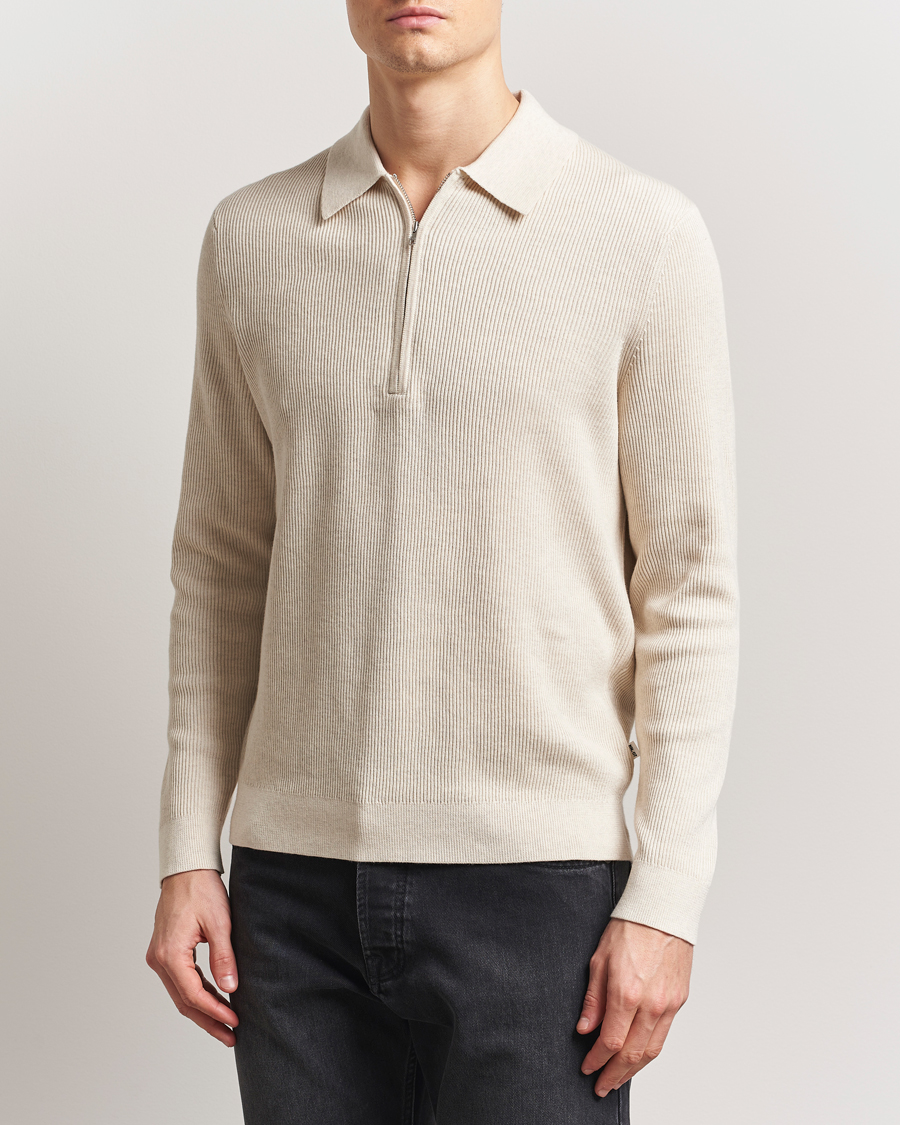 Heren | Truien | NN07 | Hansie Ribbed Knitted Half Zip Ivory
