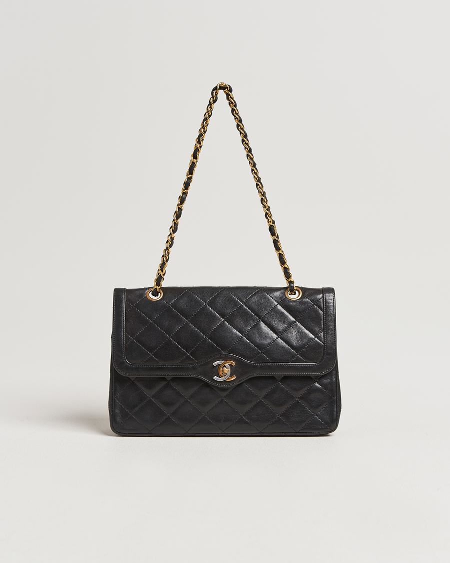 Homme | Chanel Pre-Owned Matelassé Medium Double Flap Bag Black | Chanel Pre-Owned | Matelassé Medium Double Flap Bag Black