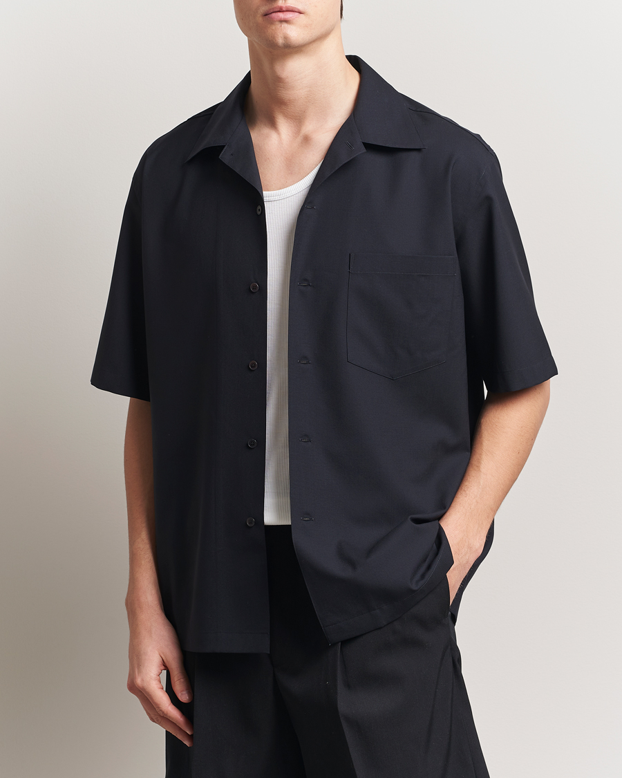 Homme | Chemises | Auralee | Open Collar Short Sleeve Shirt Navy