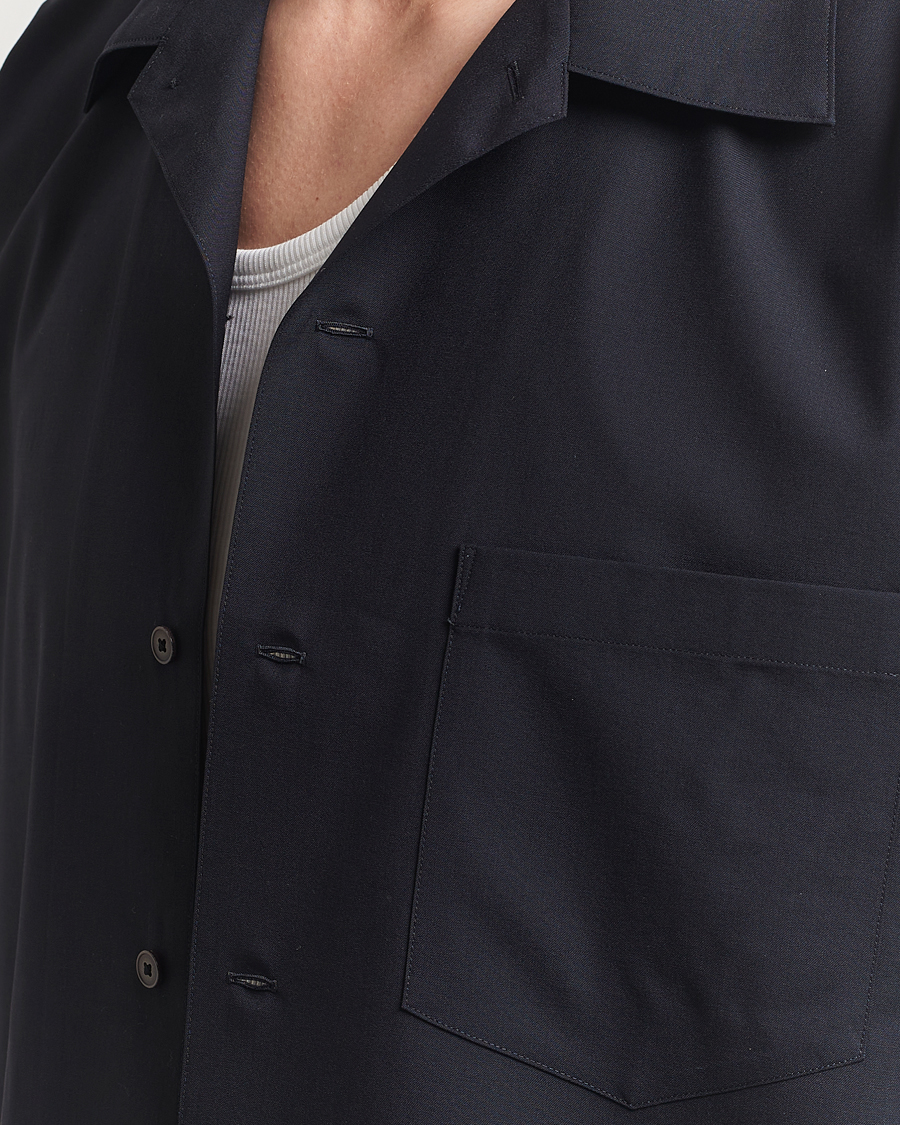 Heren | Overhemden | Auralee | Open Collar Short Sleeve Shirt Navy