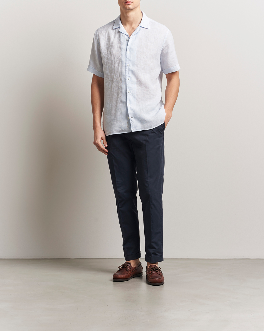 Homme | Chemises | Stenströms | Short Sleeve Linen Shirt Light Blue