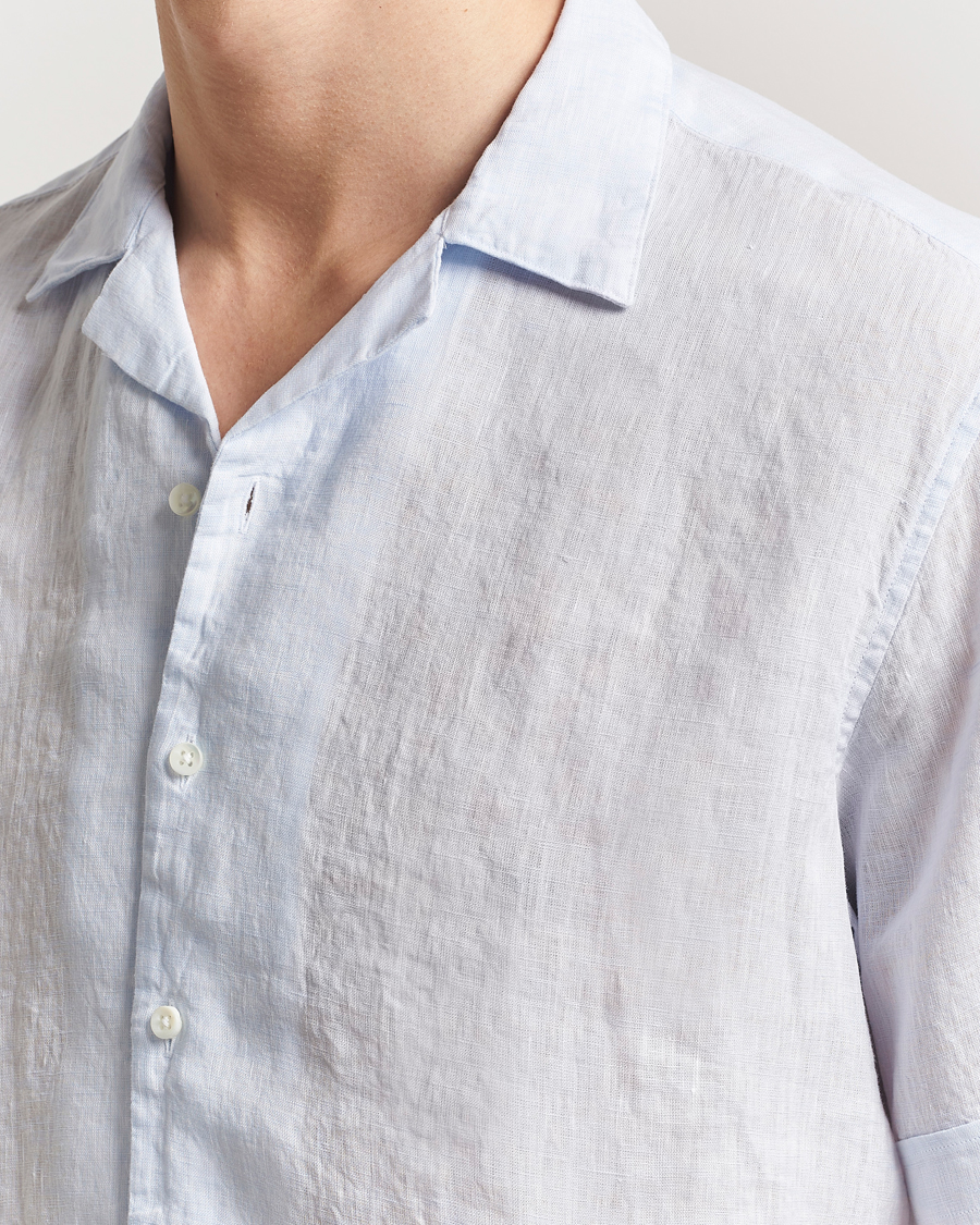 Homme | Chemises | Stenströms | Short Sleeve Linen Shirt Light Blue