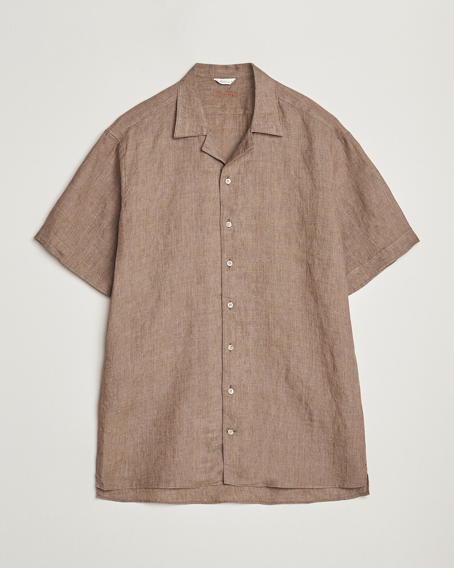 Heren | Overhemden | Stenströms | Short Sleeve Linen Shirt Brown