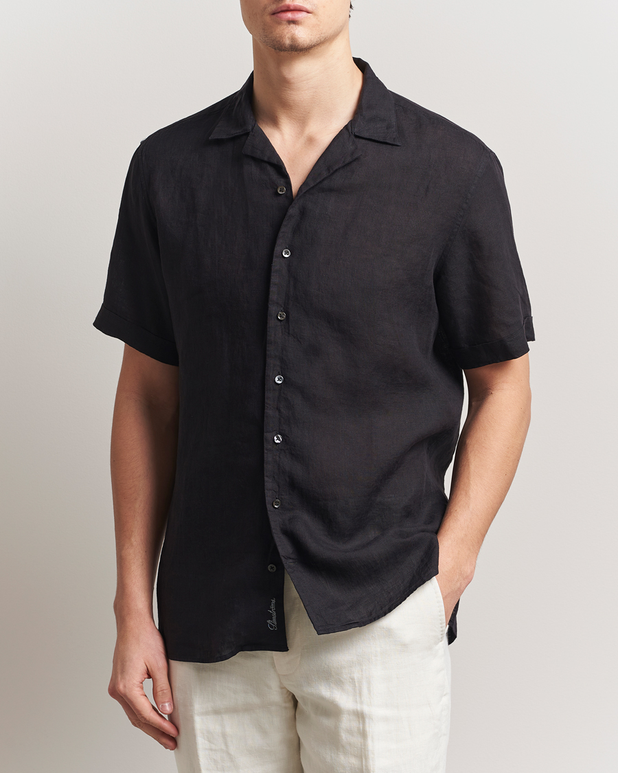 Heren | Overhemden | Stenströms | Short Sleeve Linen Shirt Black