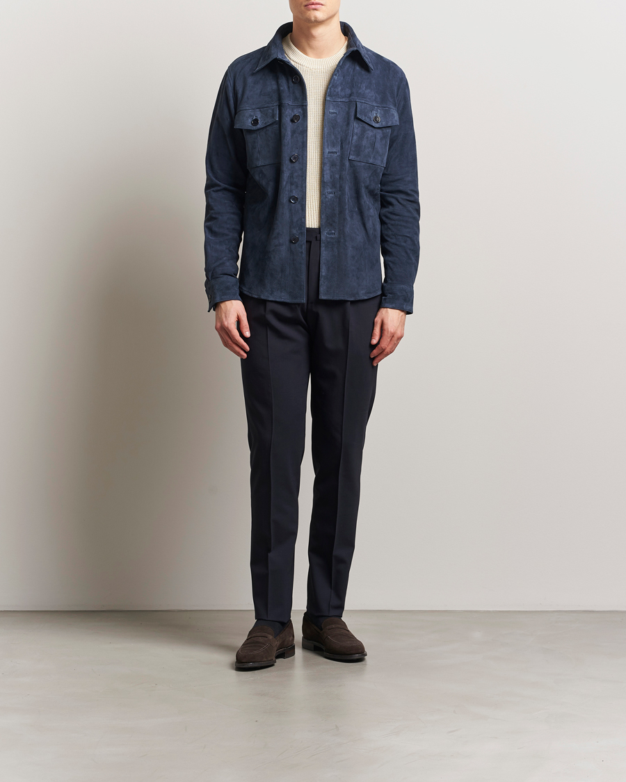 Homme | Manteaux Et Vestes | Stenströms | Suede Overshirt Navy