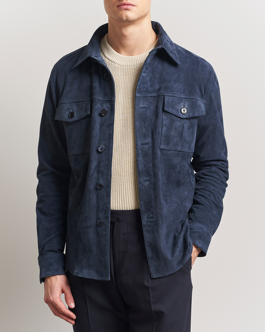 Homme | Manteaux Et Vestes | Stenströms | Suede Overshirt Navy