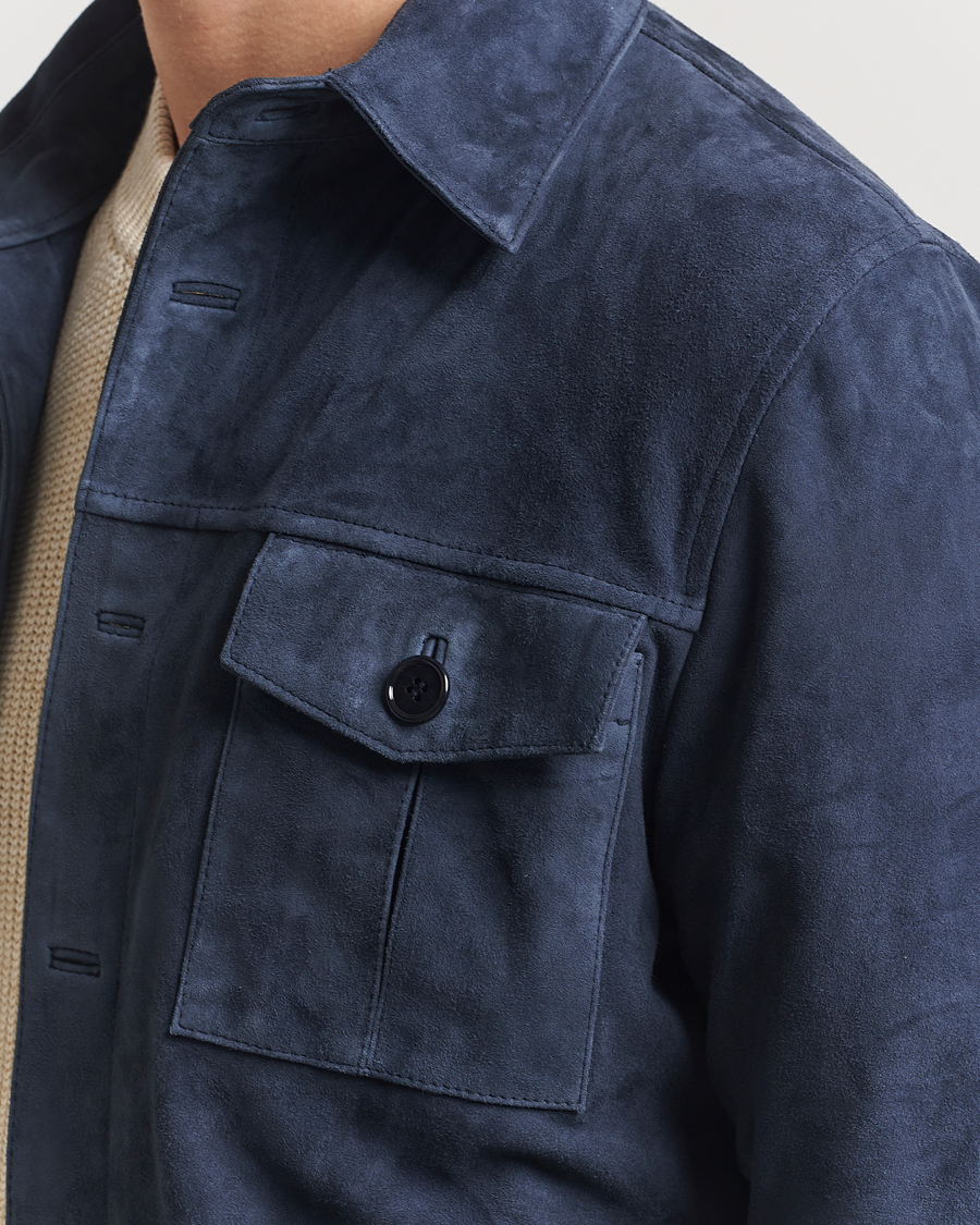 Homme | Manteaux Et Vestes | Stenströms | Suede Overshirt Navy