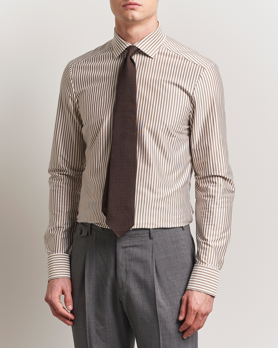 Heren | Overhemden | Stenströms | Striped Jersey Shirt Beige