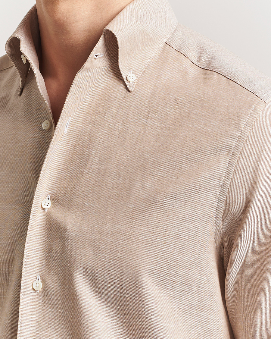 Heren | Overhemden | Stenströms | Soft Cotton One Piece Button Down Shirt Beige