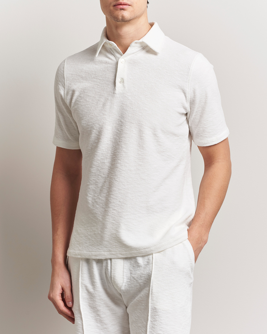 Homme | Polos | Stenströms | Terry Slub Cotton Polo White