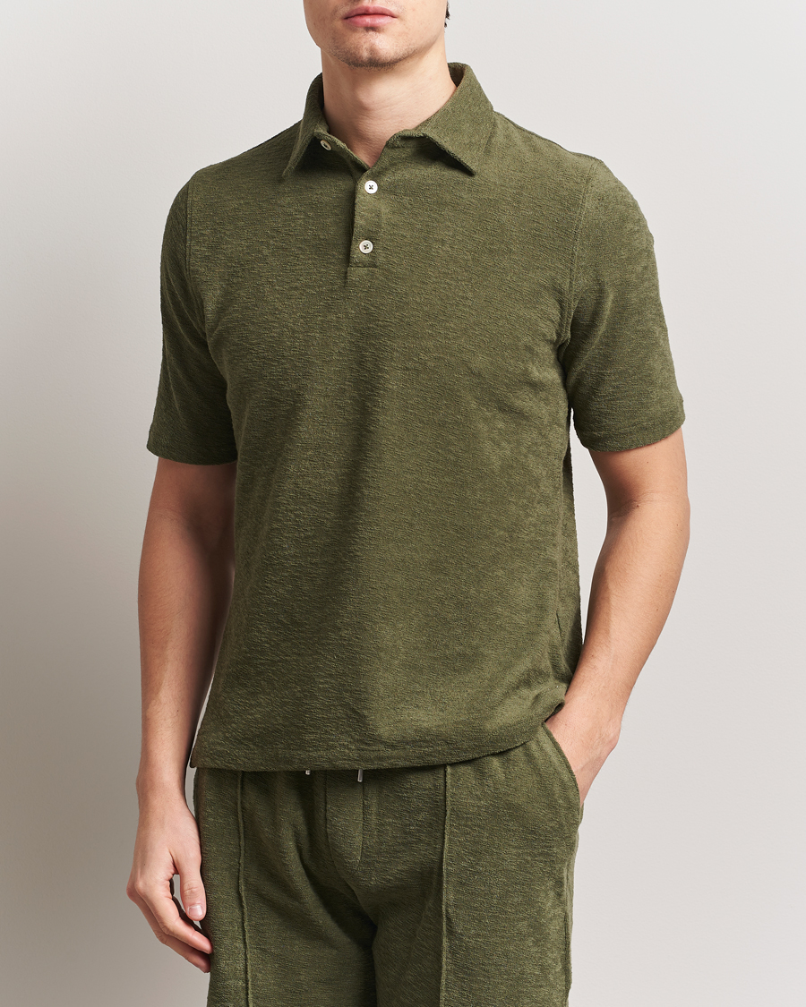 Heren | Polo's | Stenströms | Terry Slub Cotton Polo Green