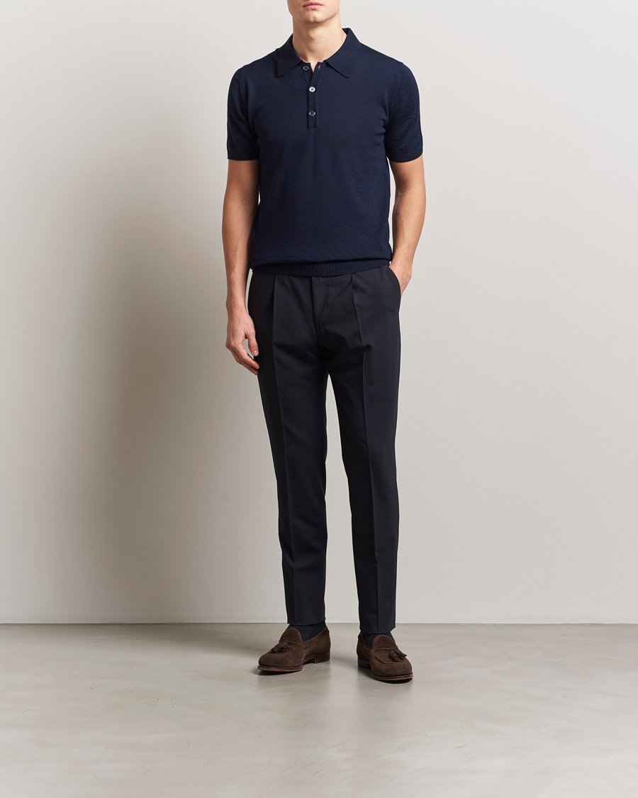 Heren | Polo's | Stenströms | Knitted Merino Polo Navy