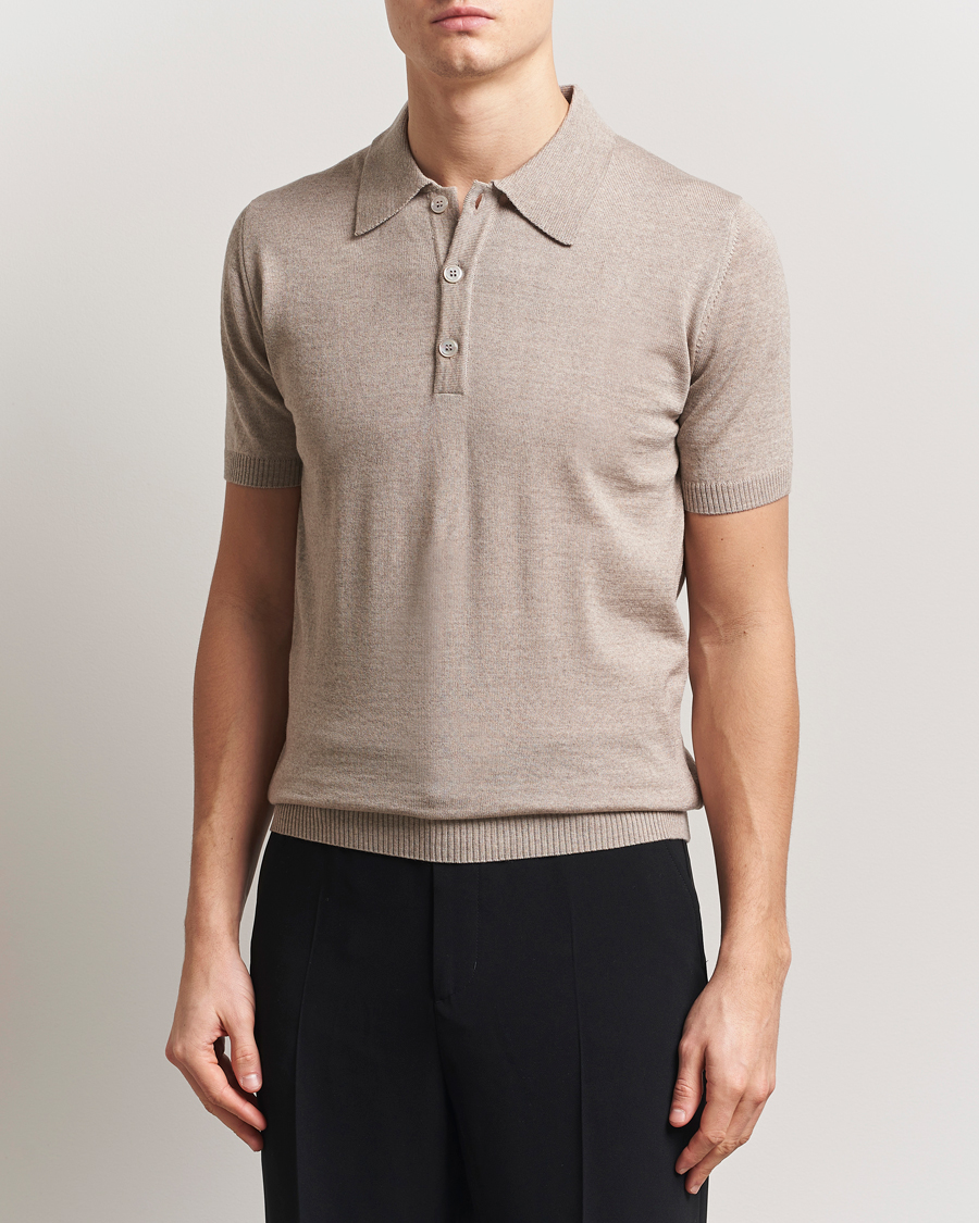 Heren | Polo's | Stenströms | Knitted Merino Polo Taupe
