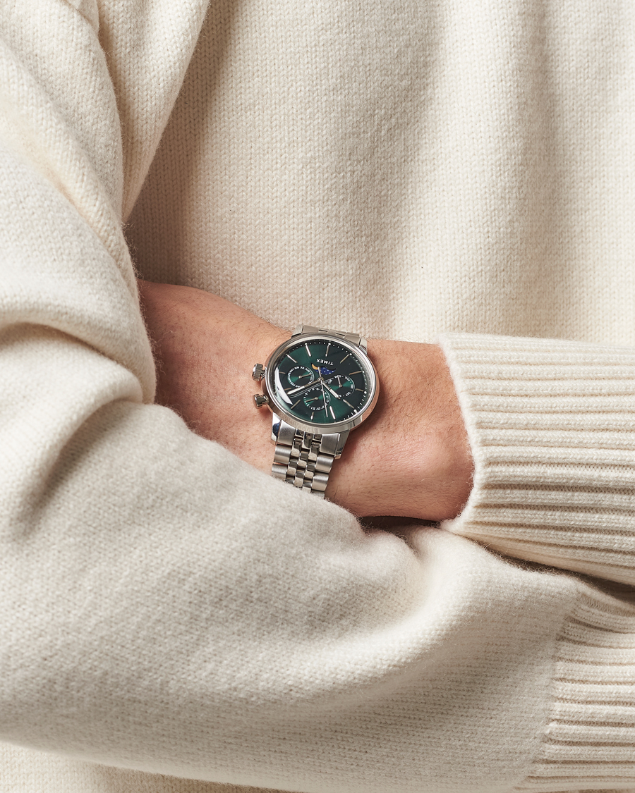 Heren | Timex Marlin Moon Phase Quartz Steel 40mm Green Dial | Timex | Marlin Moon Phase Quartz Steel 40mm Green Dial