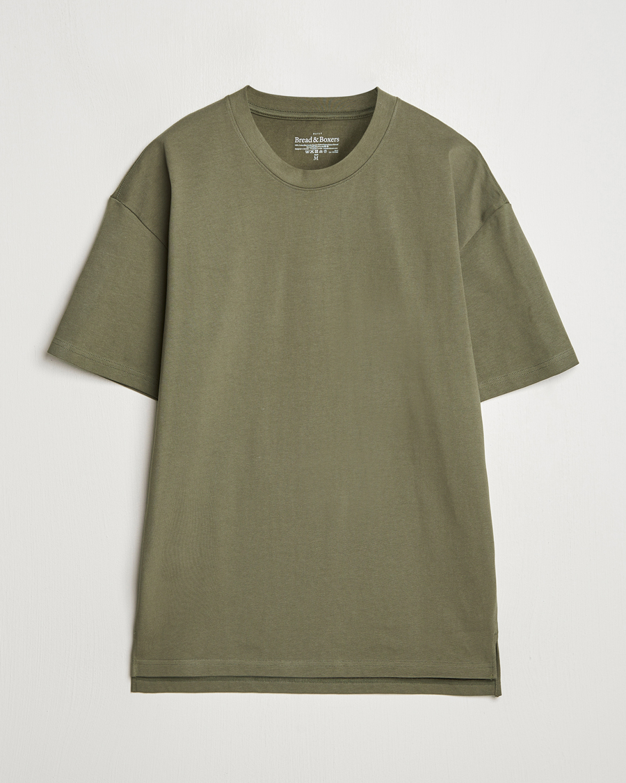 Heren | T-shirts | Bread & Boxers | Textured Heavy Crew Neck T-Shirt Khaki Green