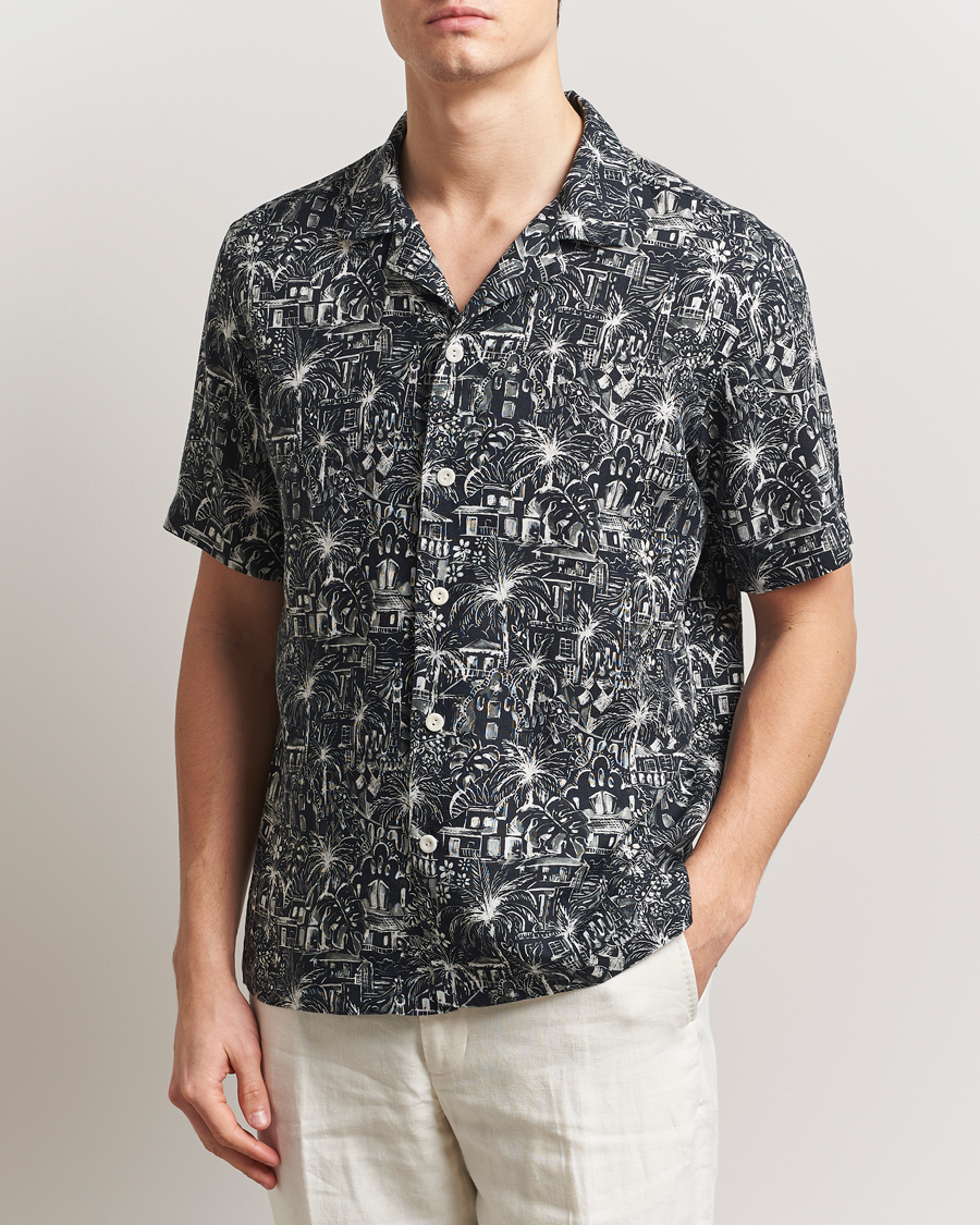 Heren | Overhemden | Eton | Resort Printed Short Sleeve Shirt Black